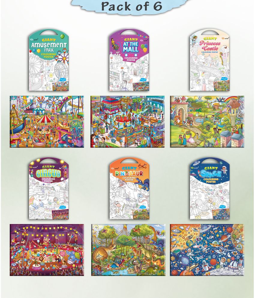     			GIANT AT THE MALL COLOURING , GIANT PRINCESS CASTLE COLOURING , GIANT CIRCUS COLOURING , GIANT DINOSAUR COLOURING , GIANT AMUSEMENT PARK COLOURING  and GIANT SPACE COLOURING  | Pack of 6  I Giant Coloring  Fun Pack