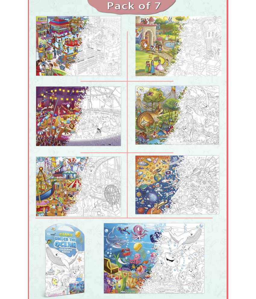    			GIANT AT THE MALL COLOURING , GIANT PRINCESS CASTLE COLOURING , GIANT CIRCUS COLOURING , GIANT DINOSAUR COLOURING , GIANT AMUSEMENT PARK COLOURING , GIANT SPACE COLOURING  and GIANT UNDER THE OCEAN COLOURING  | Set of 7 s I Giant Coloring s Gift Set