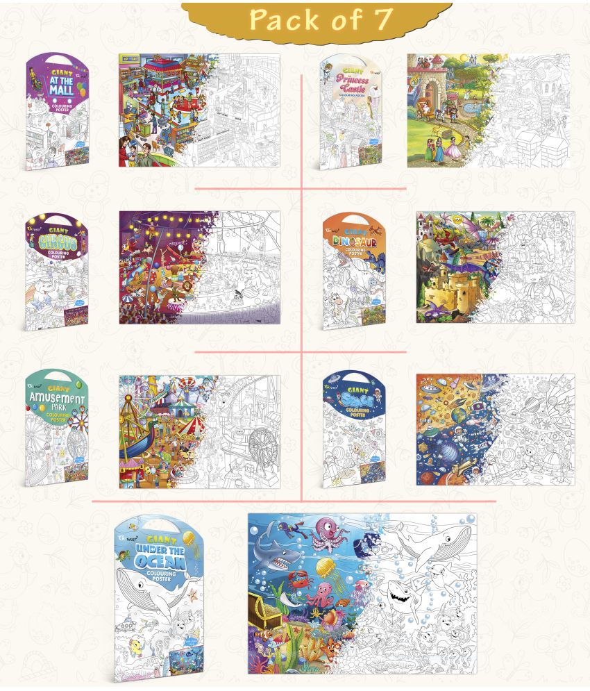     			GIANT AT THE MALL COLOURING , GIANT PRINCESS CASTLE COLOURING , GIANT CIRCUS COLOURING , GIANT DINOSAUR COLOURING , GIANT AMUSEMENT PARK COLOURING , GIANT SPACE COLOURING  and GIANT UNDER THE OCEAN COLOURING  | Set of 7  I Coloring  Super Bundle