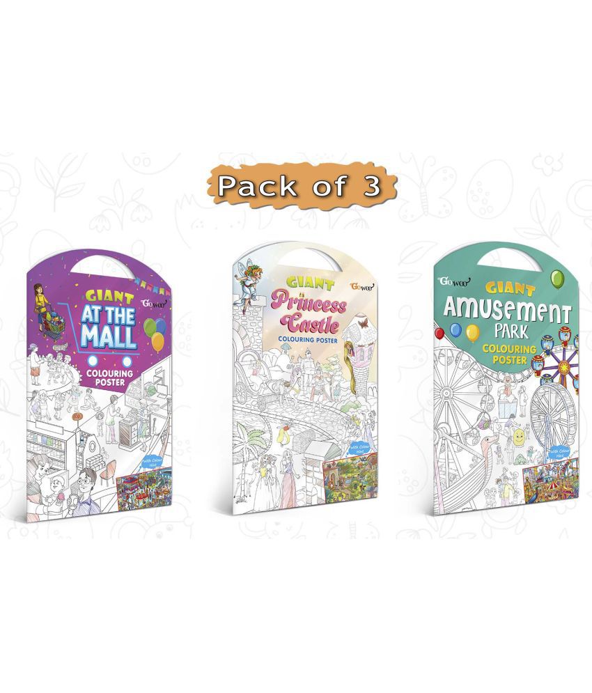     			GIANT AT THE MALL COLOURING POSTER, GIANT PRINCESS CASTLE COLOURING POSTER and GIANT AMUSEMENT PARK COLOURING POSTER | Set of 3 Charts I Perfect match for creative minds