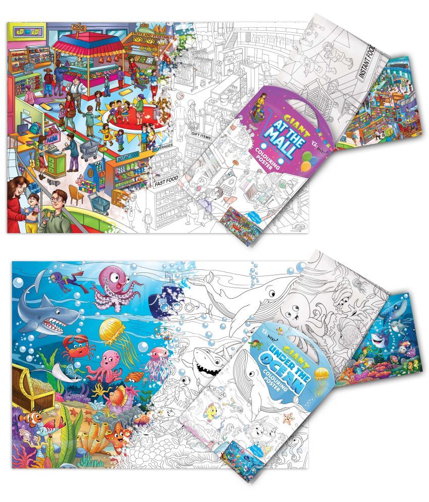     			GIANT AT THE MALL COLOURING Charts and GIANT UNDER THE OCEAN COLOURING Charts | Combo of 2 Charts I Collection of most loved products for kids