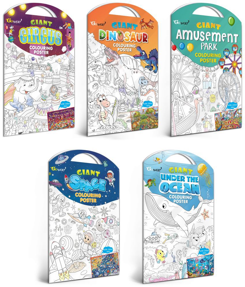    			GIANT CIRCUS COLOURING POSTER, GIANT DINOSAUR COLOURING POSTER, GIANT AMUSEMENT PARK COLOURING POSTER, GIANT SPACE COLOURING POSTER and GIANT UNDER THE OCEAN COLOURING POSTER | Pack of 5 Posters I Happy Coloring Set