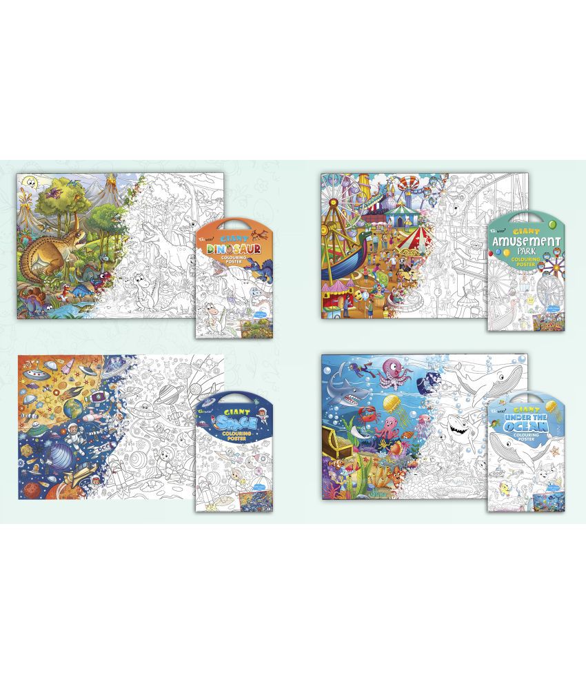     			GIANT DINOSAUR COLOURING POSTER, GIANT AMUSEMENT PARK COLOURING POSTER, GIANT SPACE COLOURING POSTER and GIANT UNDER THE OCEAN COLOURING POSTER | Pack of 4 Posters I Coloring Posters Gift Set for kids