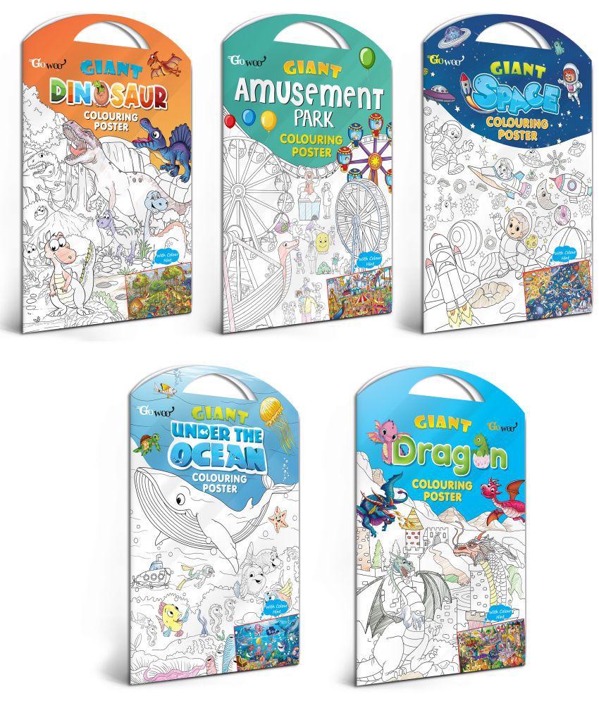     			GIANT DINOSAUR COLOURING POSTER, GIANT AMUSEMENT PARK COLOURING POSTER, GIANT SPACE COLOURING POSTER, GIANT UNDER THE OCEAN COLOURING POSTER and GIANT DRAGON COLOURING POSTER | Gift Pack of 5 Posters I Coloring Posters Mega Pack