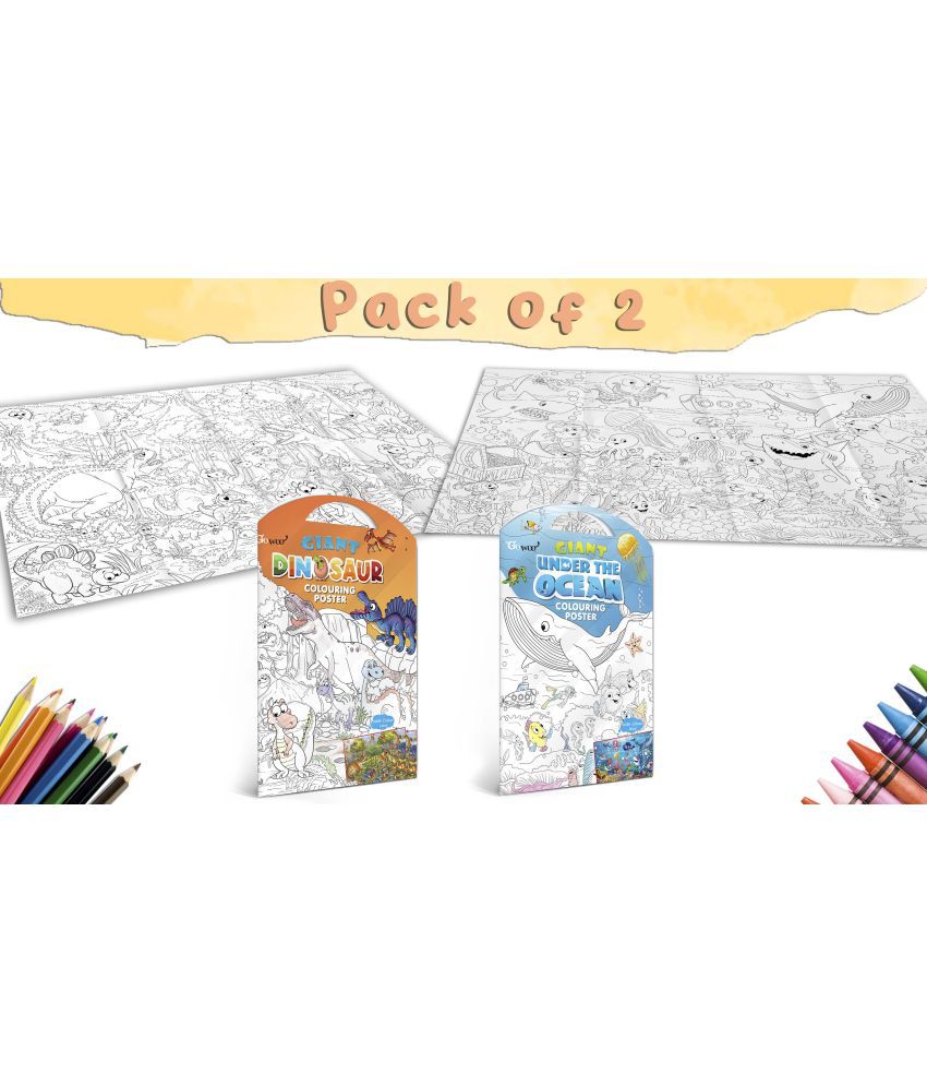     			GIANT DINOSAUR COLOURING POSTER and GIANT UNDER THE OCEAN COLOURING POSTER | Combo of 2 Posters I Artistic Coloring Poster Starter Kit