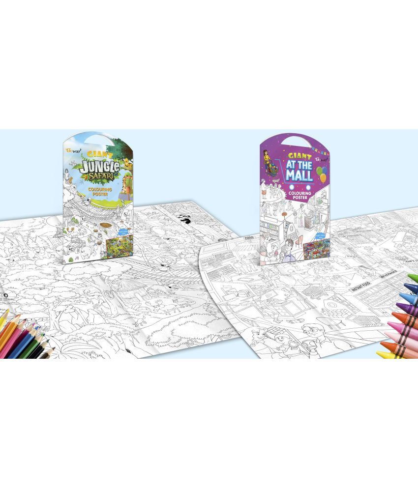     			GIANT JUNGLE SAFARI COLOURING Charts and GIANT AT THE MALL COLOURING Charts | I Gift Pack of 2 Charts I jumbo wall colouring Charts