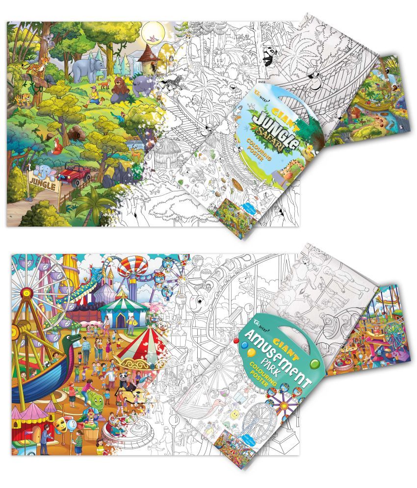     			GIANT JUNGLE SAFARI COLOURING Charts and GIANT AMUSEMENT PARK COLOURING Charts | Gift Pack of 2 Charts I Coloring Charts holiday pack