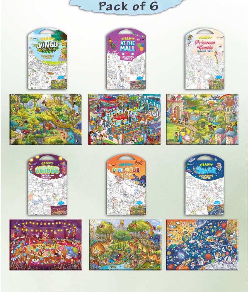     			GIANT JUNGLE SAFARI COLOURING , GIANT AT THE MALL COLOURING , GIANT PRINCESS CASTLE COLOURING , GIANT CIRCUS COLOURING , GIANT DINOSAUR COLOURING  and GIANT SPACE COLOURING  | Set of 2 s I Happy Coloring Combo