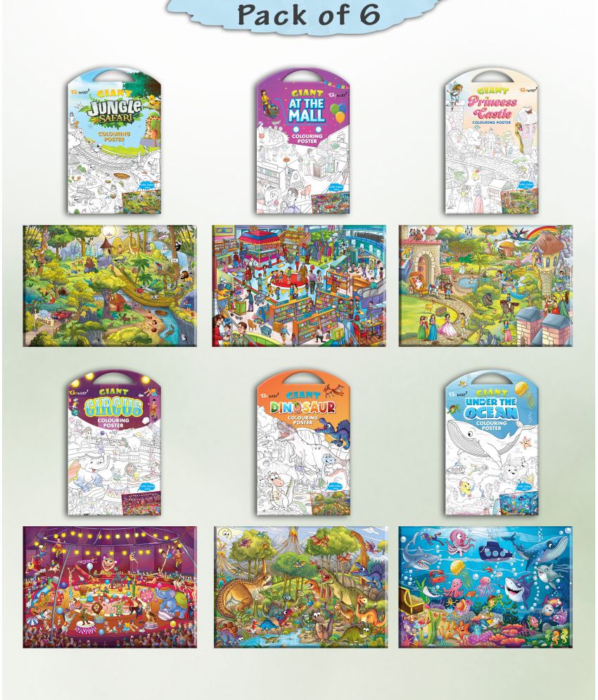     			GIANT JUNGLE SAFARI COLOURING , GIANT AT THE MALL COLOURING , GIANT PRINCESS CASTLE COLOURING , GIANT CIRCUS COLOURING , GIANT DINOSAUR COLOURING  and GIANT UNDER THE OCEAN COLOURING  | Combo pack of 6  I  Coloring  Value Pack
