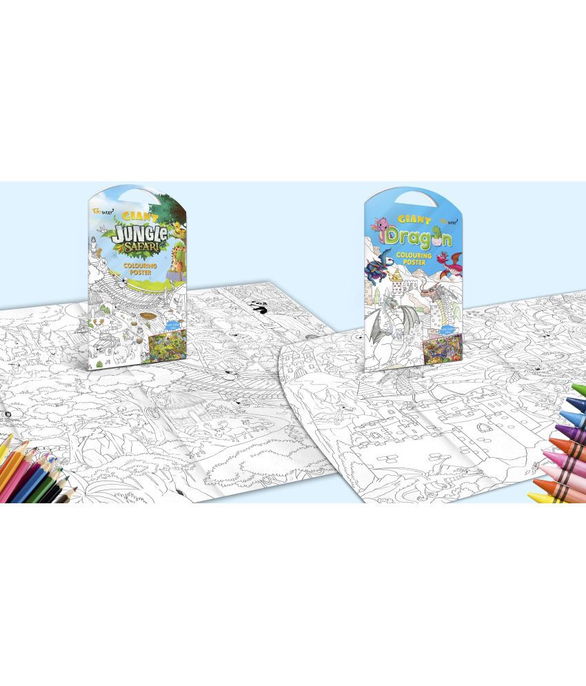     			GIANT JUNGLE SAFARI COLOURING POSTER and GIANT DRAGON COLOURING POSTER | Combo of 2 posters I Coloring poster variety pack