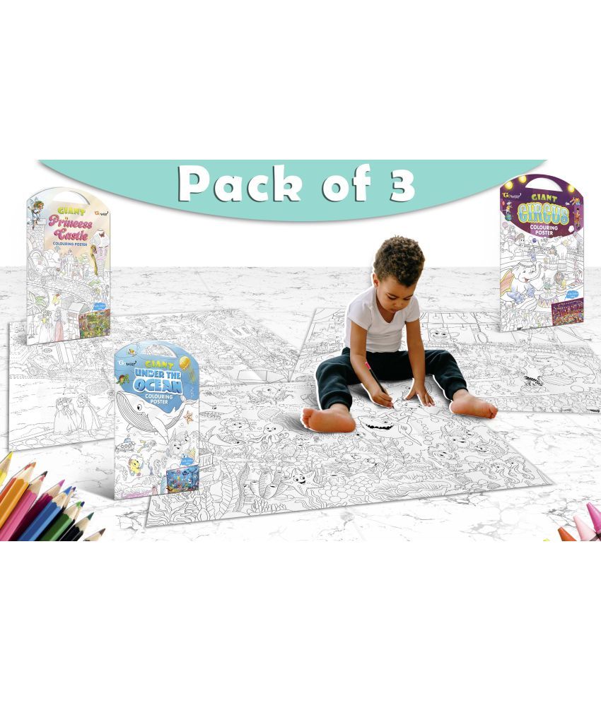     			GIANT PRINCESS CASTLE COLOURING POSTER, GIANT CIRCUS COLOURING POSTER and GIANT UNDER THE OCEAN COLOURING POSTER | Combo of 3 Posters I Popular children coloring posters