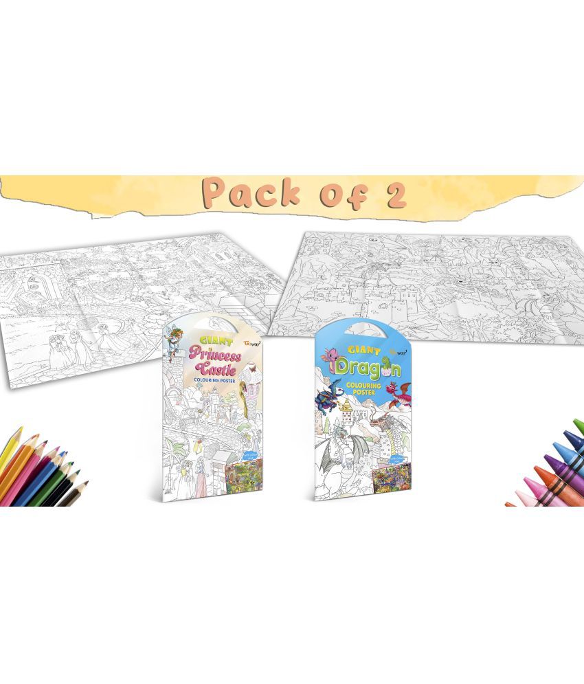     			GIANT PRINCESS CASTLE COLOURING POSTER and GIANT DRAGON COLOURING POSTER | Combo pack of 2 Charts I Beautifully illustrated Posters For Children