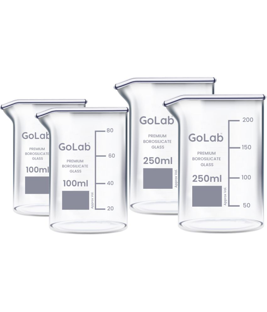    			GoLab Laboratory Premium Calibrated Borosilicate Glass Beaker Combo 100ml, 250ml with Graduation Marks and Spout - Pack of 4 pcs