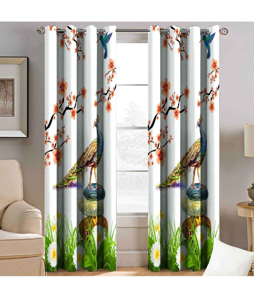     			BELLA TRUE Abstract Semi-Transparent Eyelet Curtain 7 ft ( Pack of 2 ) - Multicolor
