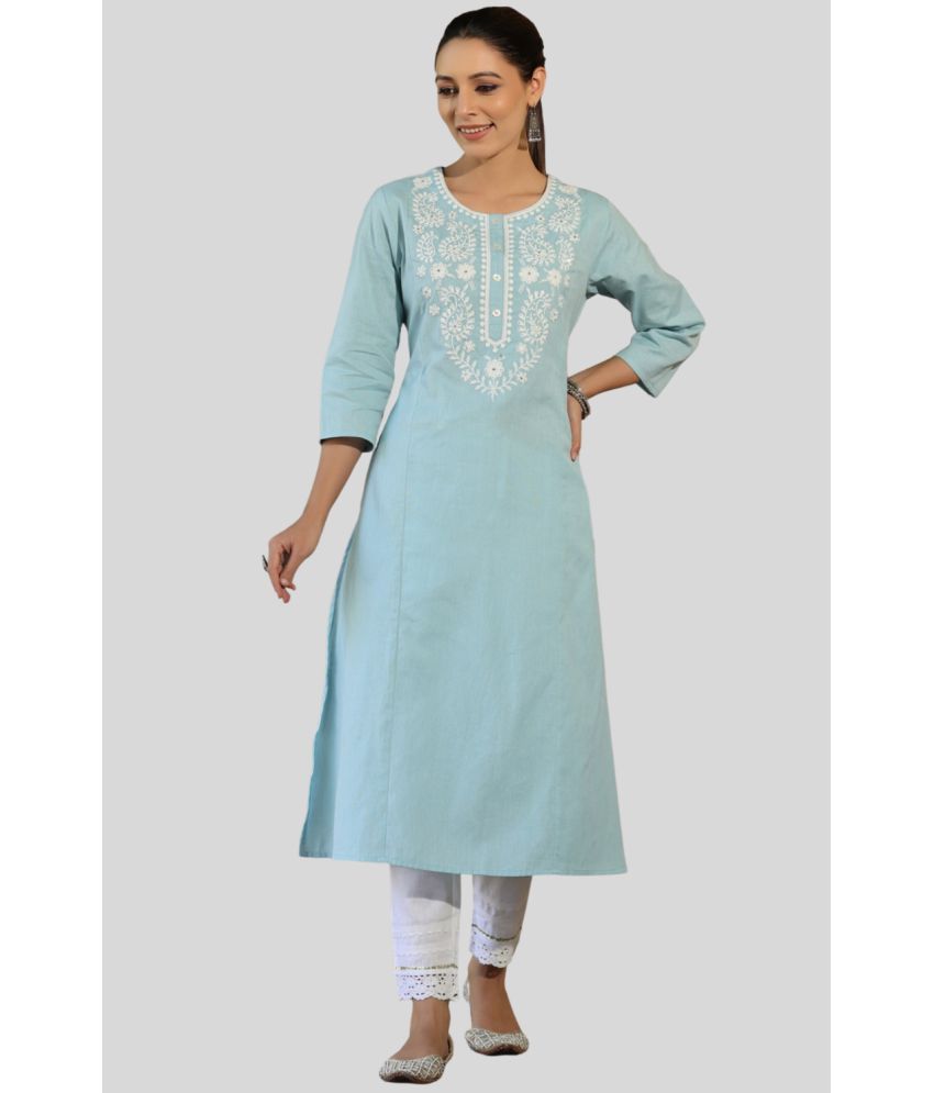     			Juniper - Blue Cotton Blend Women's Straight Kurti ( Pack of 1 )