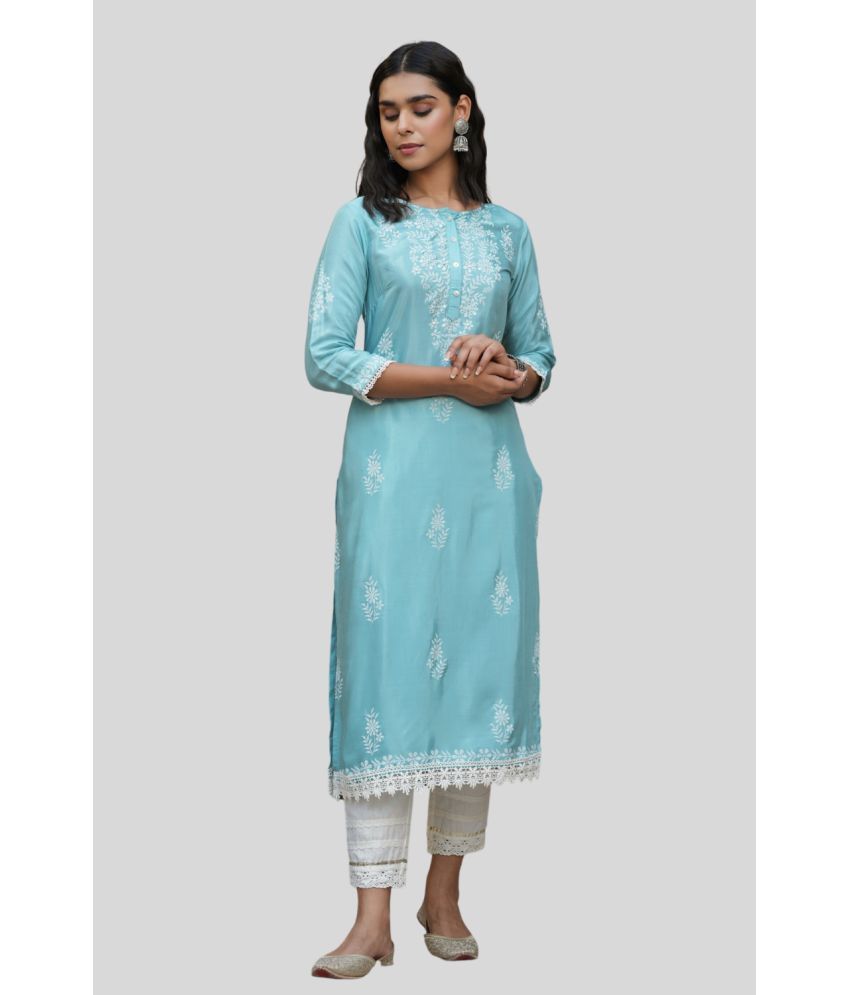     			Juniper - Light Blue Viscose Women's Straight Kurti ( Pack of 1 )