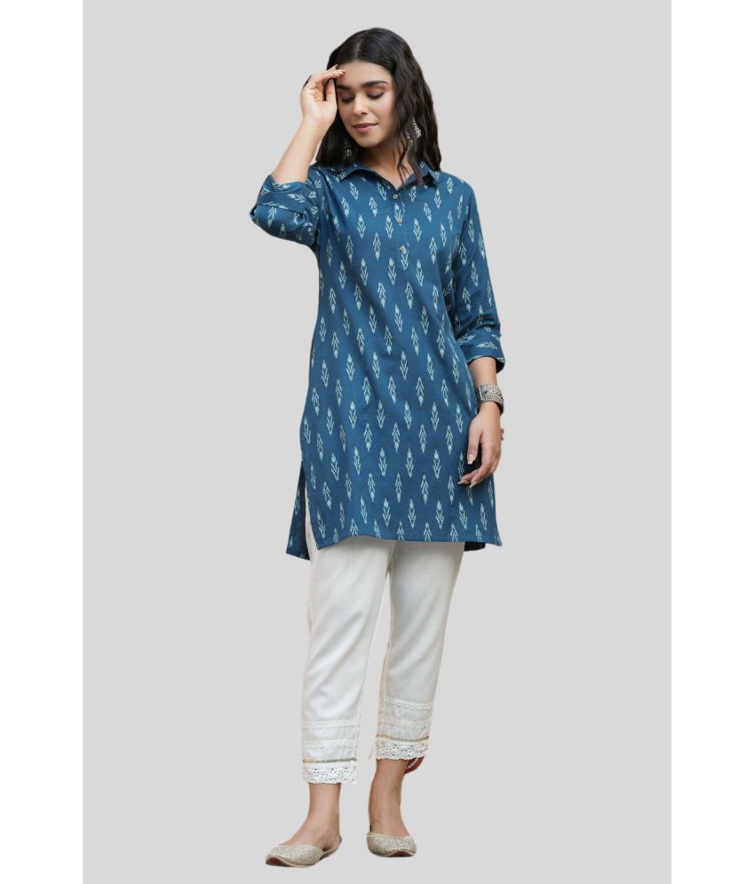     			Juniper - Navy Cotton Blend Women's Straight Kurti ( Pack of 1 )