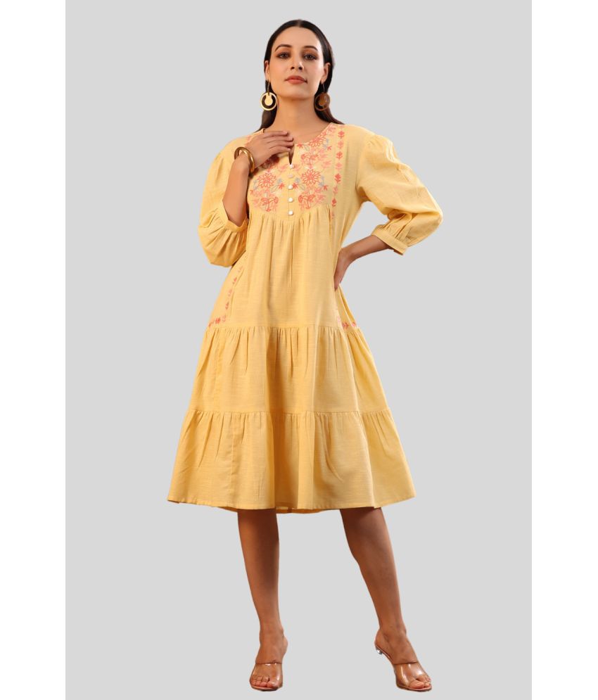     			Juniper - Yellow Cotton Blend Women's A-line Dress ( Pack of 1 )