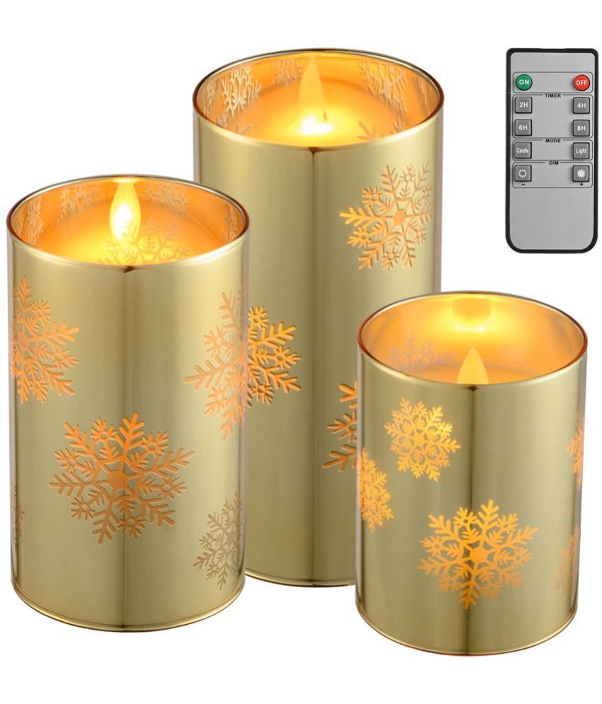     			LTETTES - Gold Unscented Pillar Candle 7 cm ( Pack of 3 )