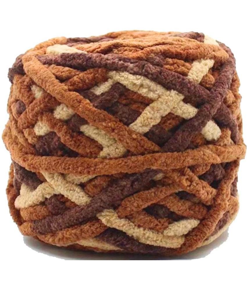     			PRANSUNITA Super Thick Fluffy Jumbo Polyester Baby Blanket Chenille Yarn for Knitting, Crochet & Home Decor Projects, Afghans, throw pillows, cushions & blankets -100 GMS – 6mm thickness - Color (Brown Shaded)