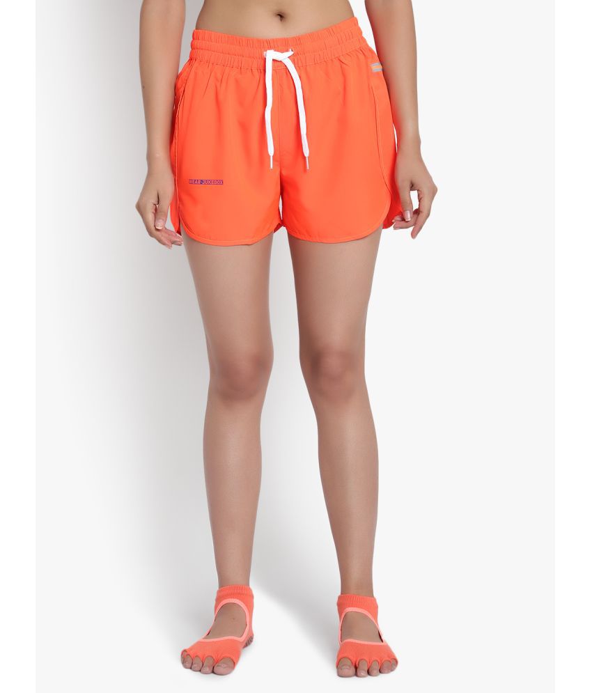     			Wearjukebox Neon Orange Polyester Self Design Shorts - Single
