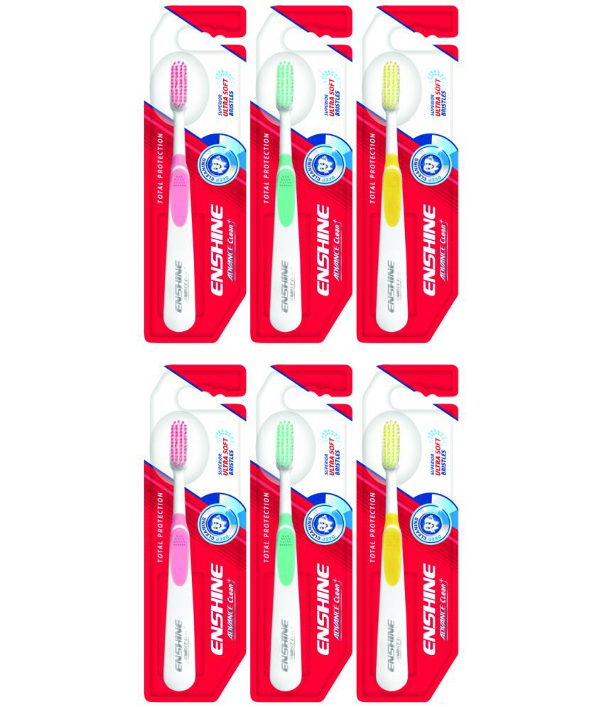    			Enshine Pack of 6, Advance Clean+ Superior Bristles Ultra Soft Toothbrush (6 Toothbrushes)