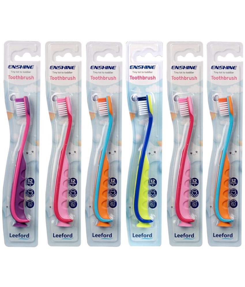 Enshine Toothbrush with Tongue Cleaner & Easy Grip for 12+Months Babies- (6 Toothbrushes)
