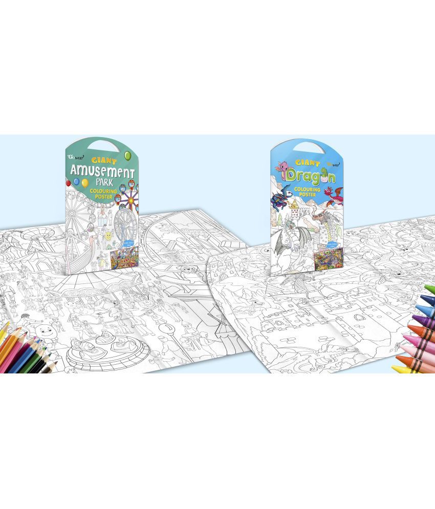     			GIANT AMUSEMENT PARK COLOURING POSTER and GIANT DRAGON COLOURING POSTER | Set of 2 posters I Must try activity for Kids