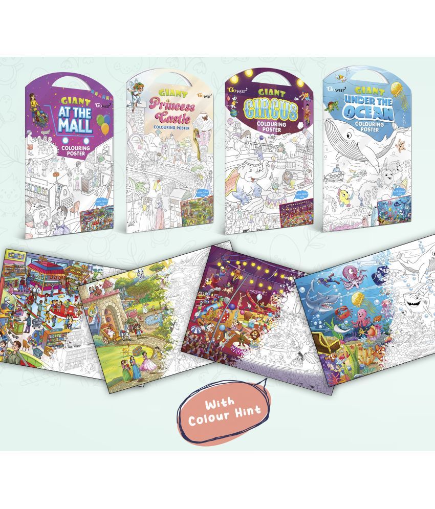     			GIANT AT THE MALL COLOURING POSTER, GIANT PRINCESS CASTLE COLOURING POSTER, GIANT CIRCUS COLOURING POSTER and GIANT UNDER THE OCEAN COLOURING POSTER | Gift Pack of 4 Posters I Coloring Posters Multipack