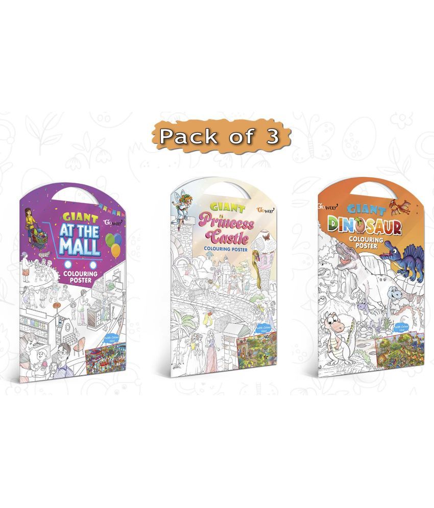     			GIANT AT THE MALL COLOURING POSTER, GIANT PRINCESS CASTLE COLOURING POSTER and GIANT DINOSAUR COLOURING POSTER | Combo of 3 Posters I Artistic Coloring Poster Starter Kit