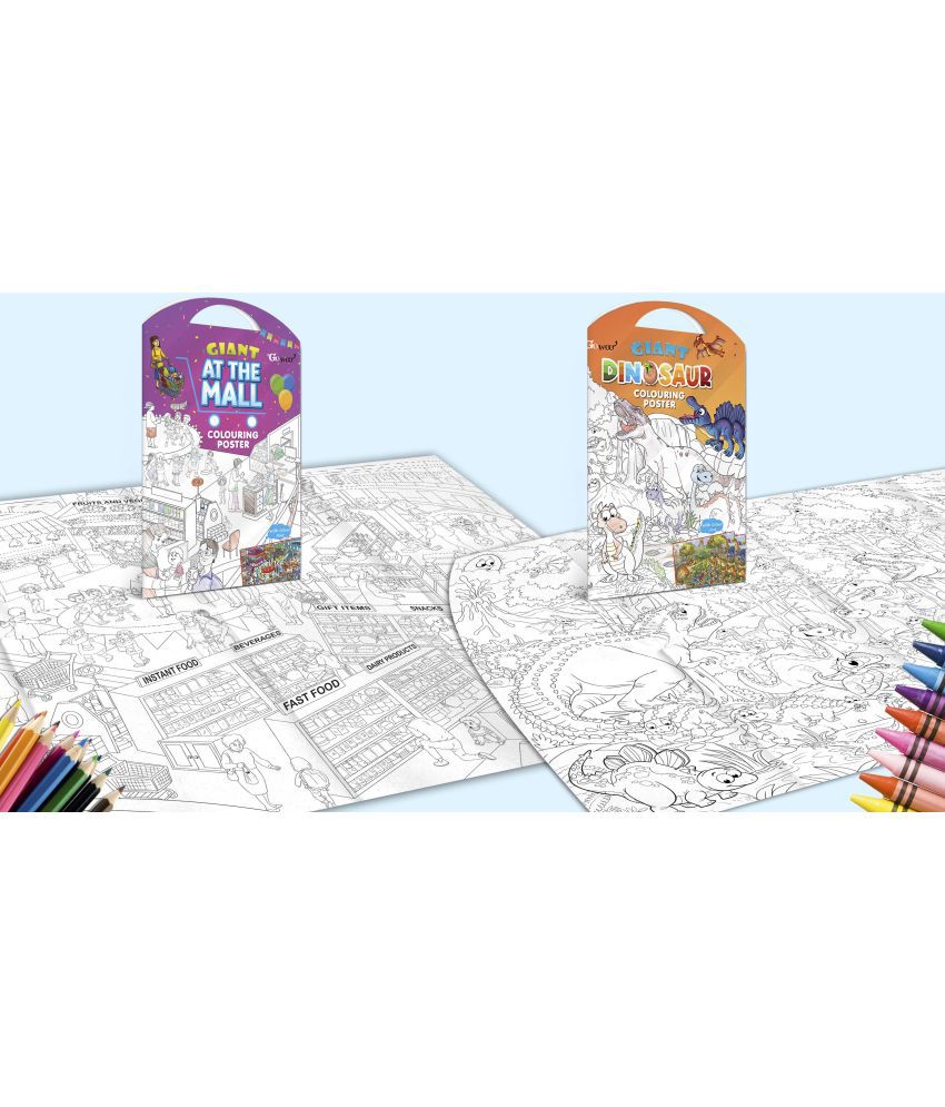     			GIANT AT THE MALL COLOURING POSTER and GIANT DINOSAUR COLOURING POSTER | Gift Pack of 2 Posters I best colouring kit for 10+ kids