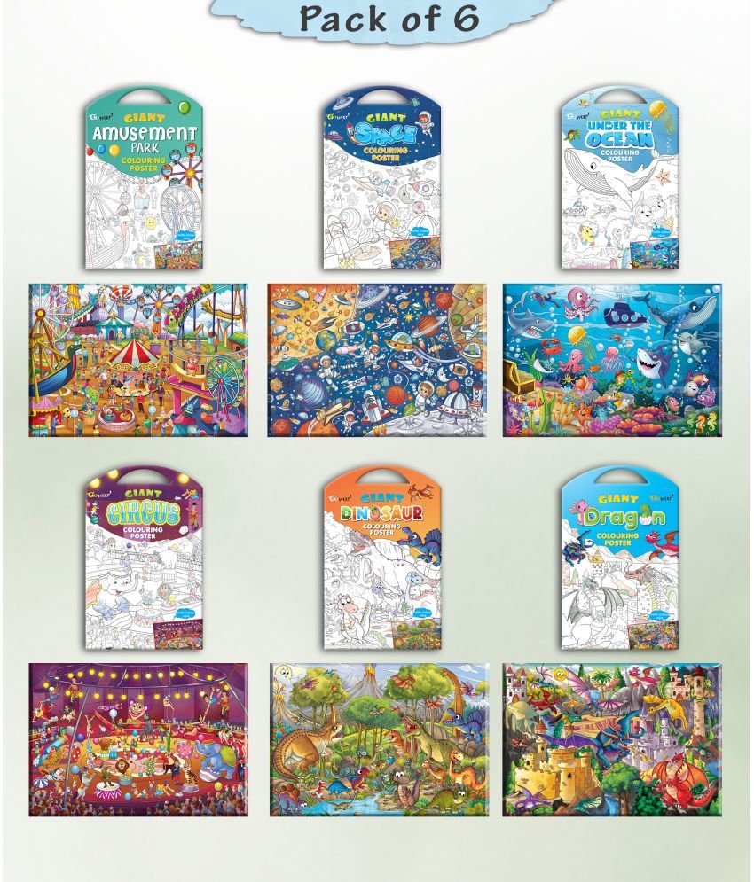     			GIANT CIRCUS COLOURING , GIANT DINOSAUR COLOURING , GIANT AMUSEMENT PARK COLOURING , GIANT SPACE COLOURING , GIANT UNDER THE OCEAN COLOURING  and GIANT DRAGON COLOURING  | Combo of 6 s I giant colouring  for adults