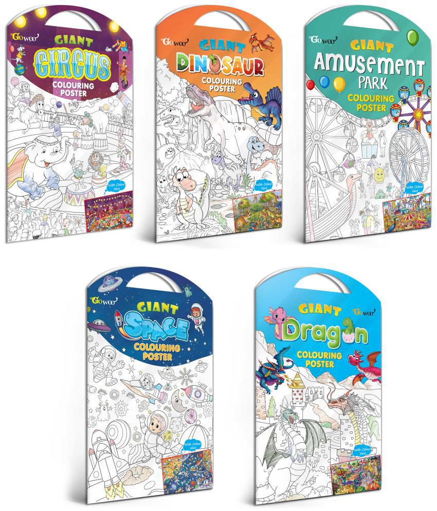     			GIANT CIRCUS COLOURING POSTER, GIANT DINOSAUR COLOURING POSTER, GIANT AMUSEMENT PARK COLOURING POSTER, GIANT SPACE COLOURING POSTER and GIANT DRAGON COLOURING POSTER | Combo of 5 Posters I giant colouring poster for adults