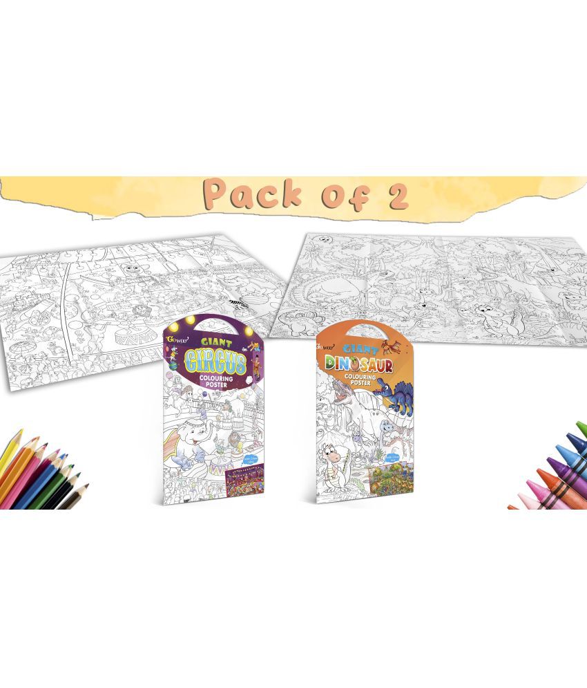     			GIANT CIRCUS COLOURING POSTER and GIANT DINOSAUR COLOURING POSTER | Set of 2 Posters I big posters for kids colouring