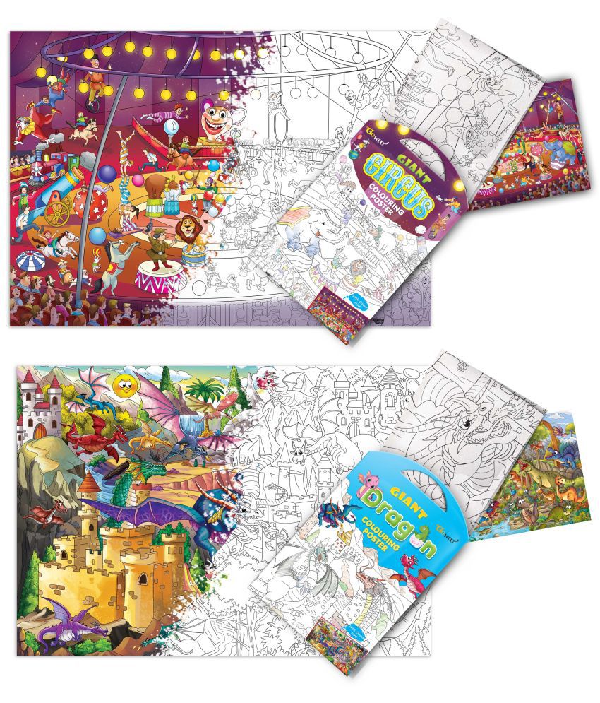     			GIANT CIRCUS COLOURING POSTER and GIANT DRAGON COLOURING POSTER | Pack of 2 posters I perfect Gift for creative Minds