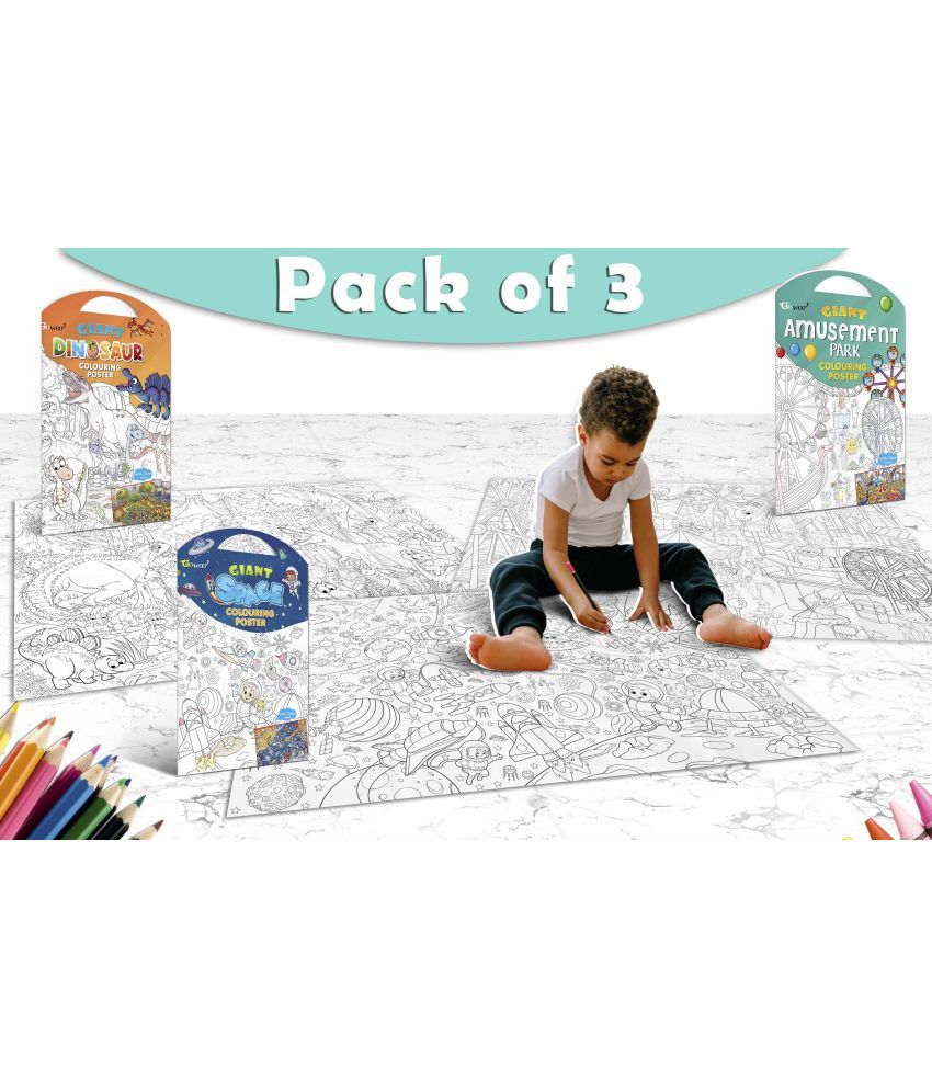     			GIANT DINOSAUR COLOURING POSTER, GIANT AMUSEMENT PARK COLOURING POSTER and GIANT SPACE COLOURING POSTER | Combo pack of 3 Posters I Giant Coloring Poster for Adults and Kids