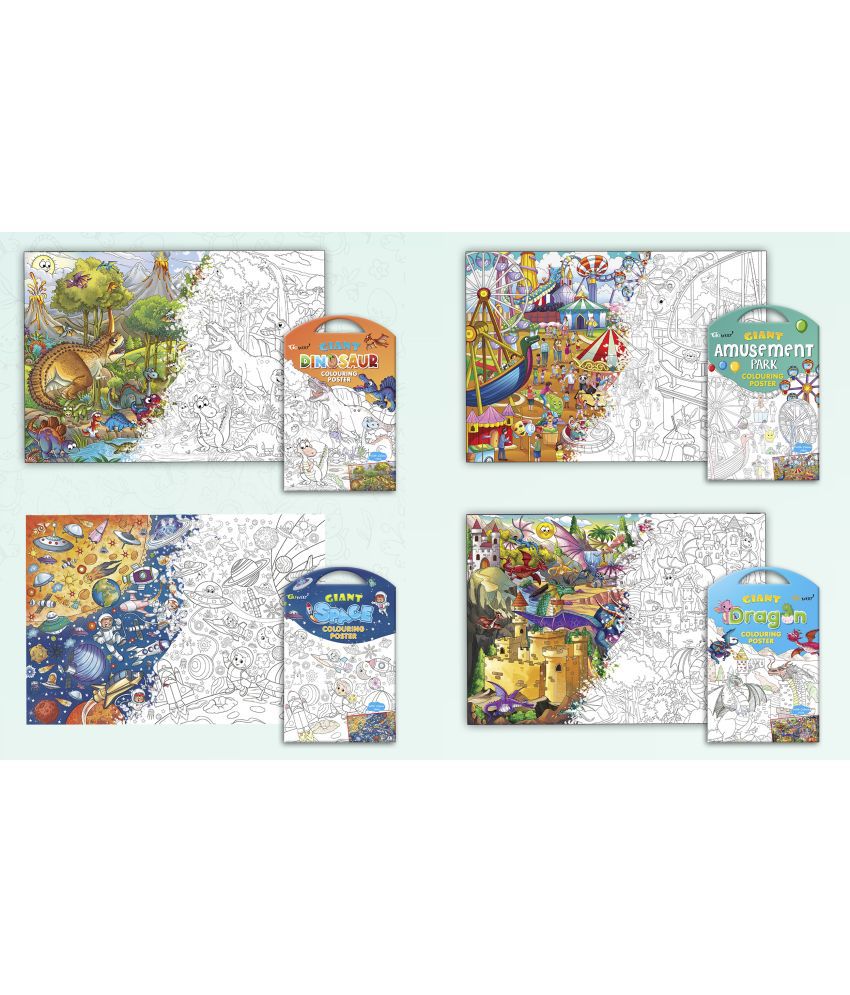     			GIANT DINOSAUR COLOURING POSTER, GIANT AMUSEMENT PARK COLOURING POSTER, GIANT SPACE COLOURING POSTER and GIANT DRAGON COLOURING POSTER | Gift Pack of 4 Posters I Coloring Posters Multipack