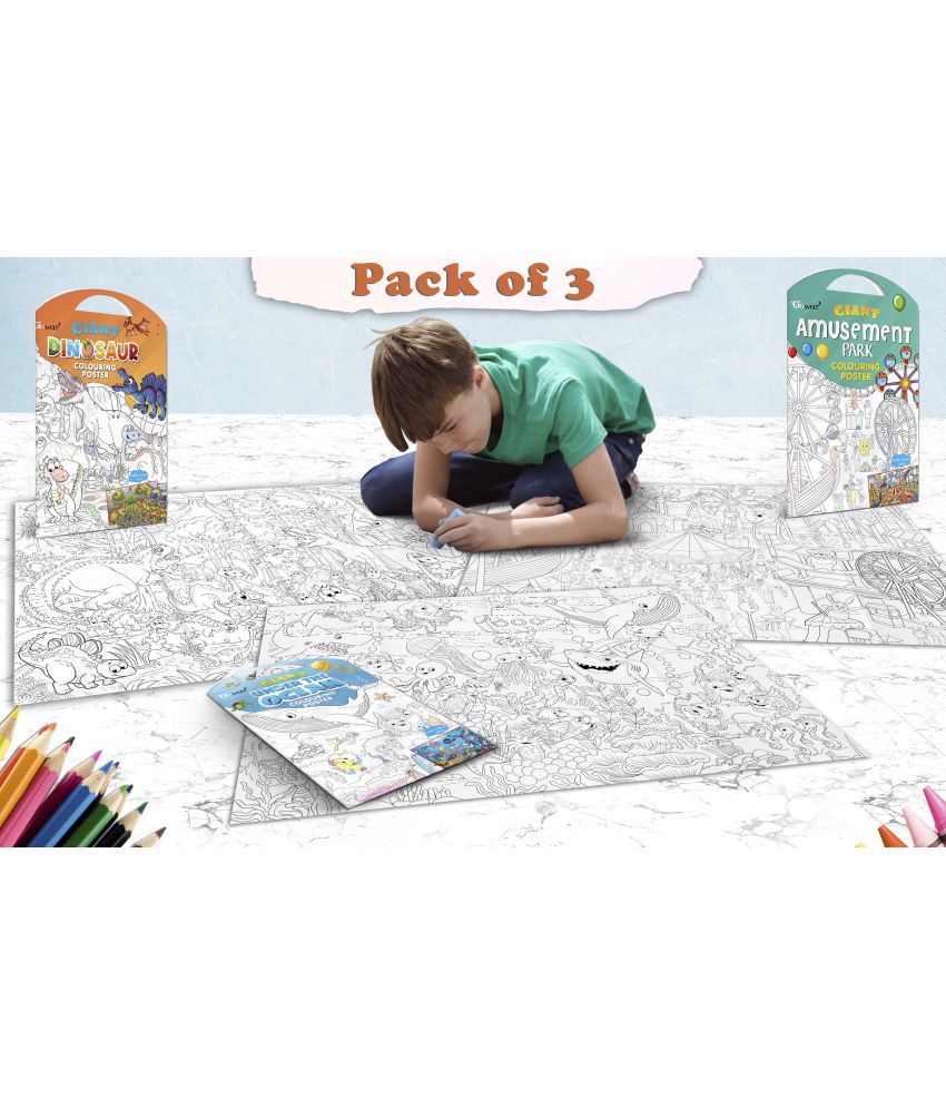     			GIANT DINOSAUR COLOURING POSTER, GIANT AMUSEMENT PARK COLOURING POSTER and GIANT UNDER THE OCEAN COLOURING POSTER | Combo pack of 3 Posters I Giant Coloring Poster for Adults and Kids