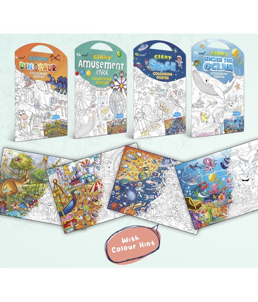     			GIANT DINOSAUR COLOURING POSTER, GIANT AMUSEMENT PARK COLOURING POSTER, GIANT SPACE COLOURING POSTER and GIANT UNDER THE OCEAN COLOURING POSTER | Combo pack of 4 Posters I giant colouring poster for 8+