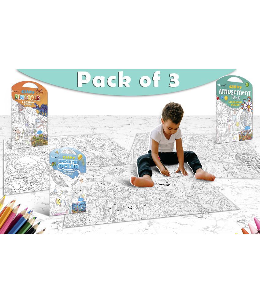     			GIANT DINOSAUR COLOURING POSTER, GIANT AMUSEMENT PARK COLOURING POSTER and GIANT UNDER THE OCEAN COLOURING POSTER | Pack of 3 Posters I Popular adults coloring posters