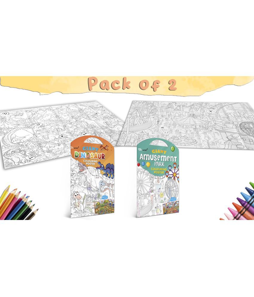     			GIANT DINOSAUR COLOURING POSTER and GIANT AMUSEMENT PARK COLOURING POSTER | Gift Pack of 2 Posters I best colouring kit for 10+ kids