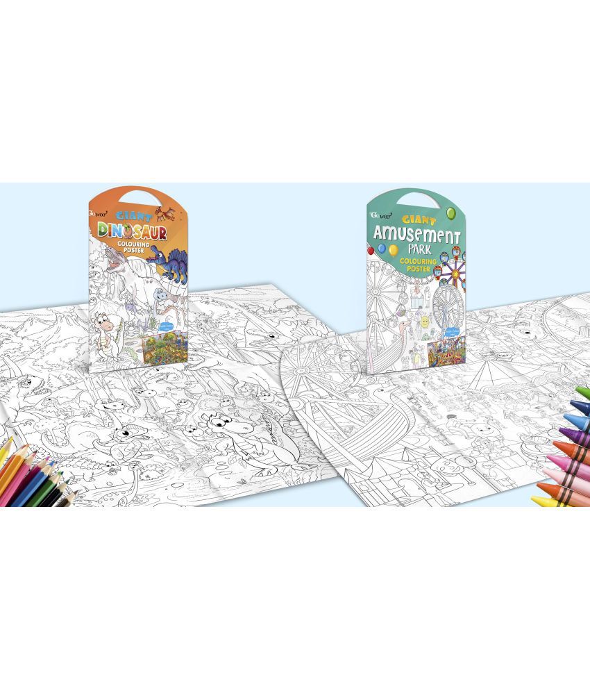     			GIANT DINOSAUR COLOURING POSTER and GIANT AMUSEMENT PARK COLOURING POSTER | Combo pack of 2 Posters I giant posters to colour