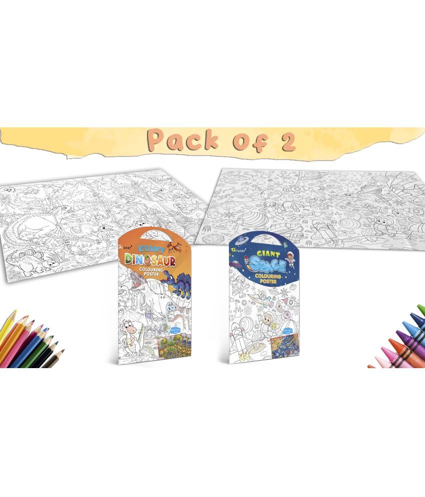     			GIANT DINOSAUR COLOURING POSTER and GIANT SPACE COLOURING POSTER | Set of 2 posters I Must try activity for Kids