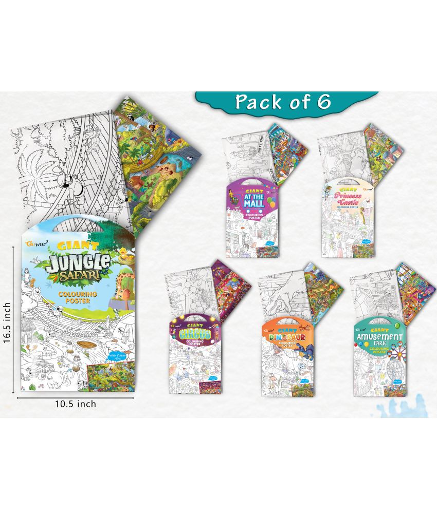     			GIANT JUNGLE SAFARI COLOURING , GIANT AT THE MALL COLOURING , GIANT PRINCESS CASTLE COLOURING , GIANT CIRCUS COLOURING , GIANT DINOSAUR COLOURING  and GIANT AMUSEMENT PARK COLOURING  | Gift Pack of 6 s I big colouring