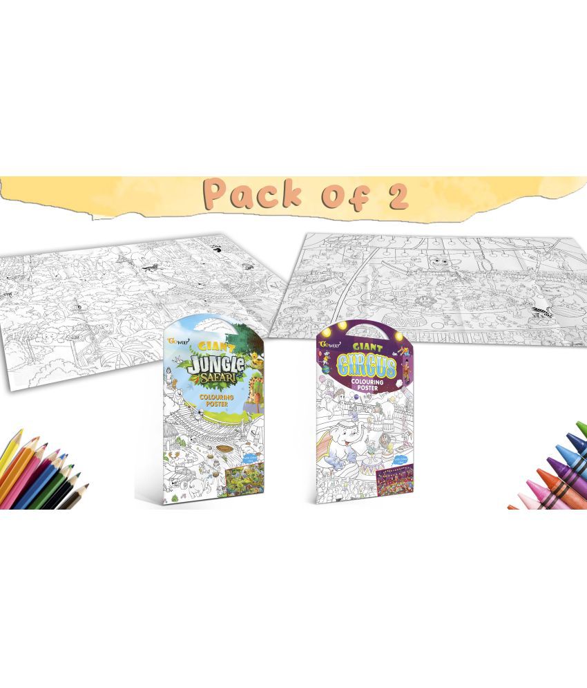     			GIANT JUNGLE SAFARI COLOURING POSTER and GIANT CIRCUS COLOURING POSTER | Set of 2 Posters I big posters for kids colouring