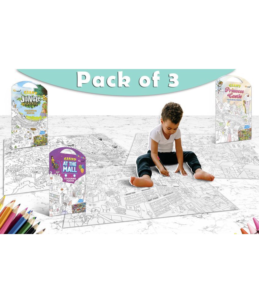     			GIANT JUNGLE SAFARI COLOURING POSTER, GIANT AT THE MALL COLOURING POSTER and GIANT PRINCESS CASTLE COLOURING POSTER | Set of 3 Posters I Best Engaging Products For Kids