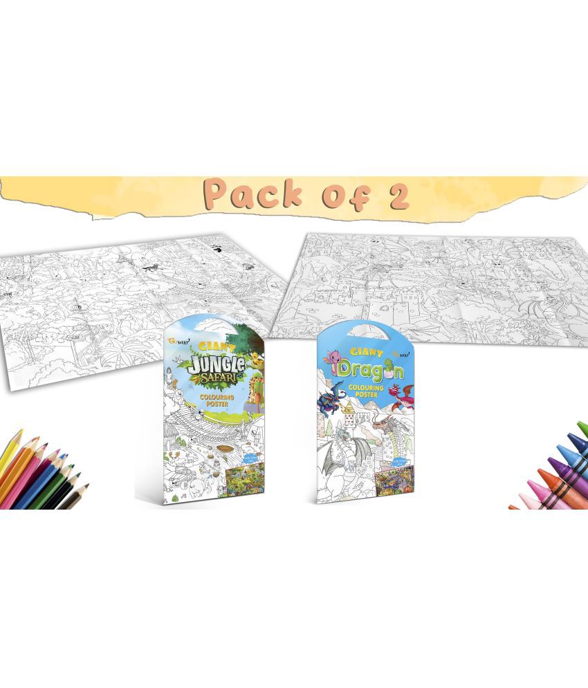     			GIANT JUNGLE SAFARI COLOURING POSTER and GIANT DRAGON COLOURING POSTER | Set of 2 Posters I kids value gift pack