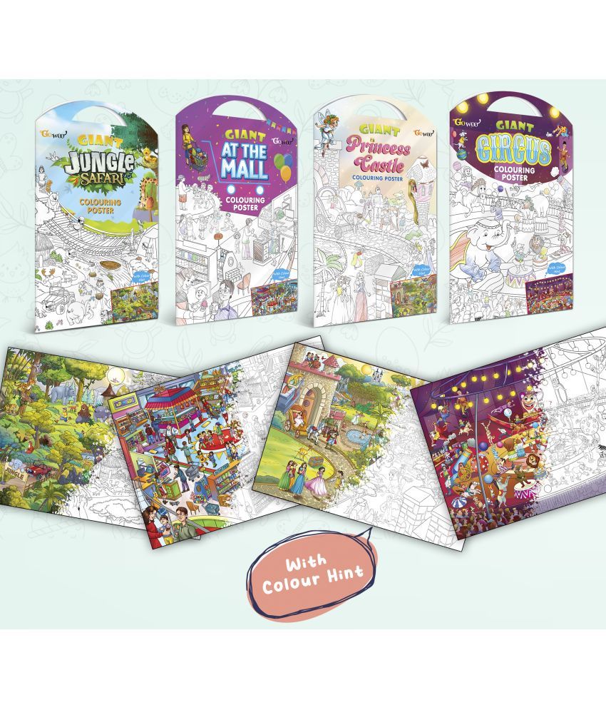     			GIANT JUNGLE SAFARI COLOURING POSTER, GIANT AT THE MALL COLOURING POSTER, GIANT PRINCESS CASTLE COLOURING POSTER and GIANT CIRCUS COLOURING POSTER | Set of 4 Charts I Perfect match for creative minds