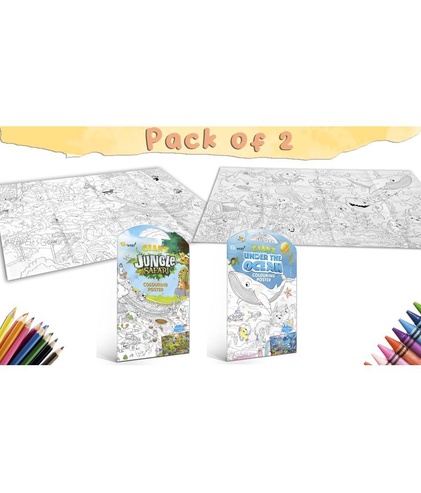     			GIANT JUNGLE SAFARI COLOURING POSTER and GIANT UNDER THE OCEAN COLOURING POSTER | Set of 2 Posters I hang on wall colouring posters
