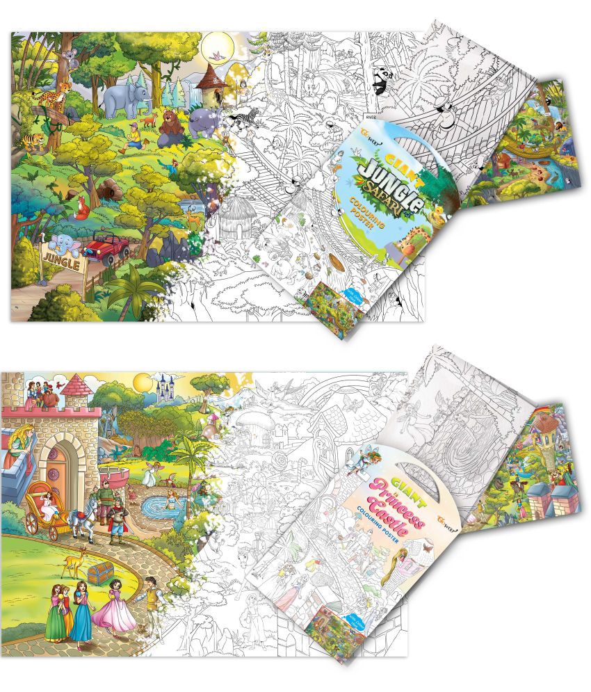     			GIANT JUNGLE SAFARI COLOURING POSTER and GIANT PRINCESS CASTLE COLOURING POSTER | Combo pack of 2 Posters I value gift pack